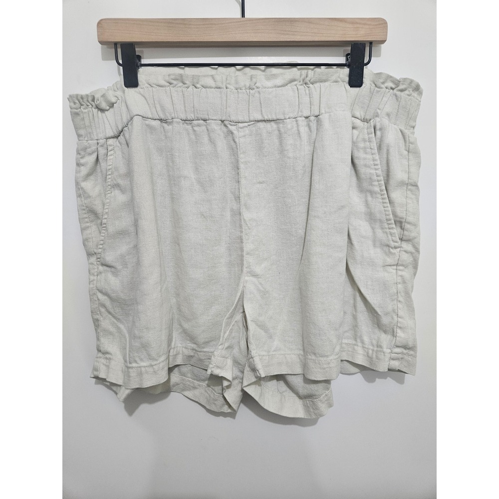 Stitch‎ Star Women Oatmeal Linen Blend Paperbag Waist Shorts 1X SS3431-4